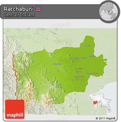 Physical 3D Map of Ratchaburi, lighten