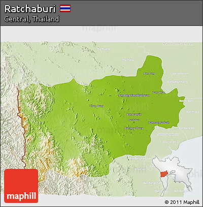 Physical 3D Map of Ratchaburi, lighten