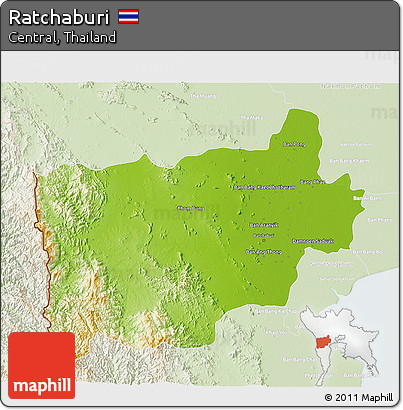 Physical 3D Map of Ratchaburi, lighten