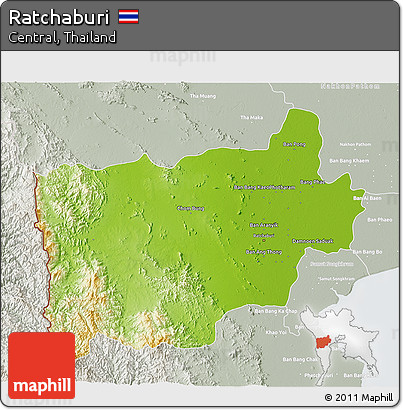 Physical 3D Map of Ratchaburi, lighten, semi-desaturated