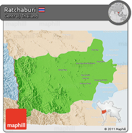 Political 3D Map of Ratchaburi, lighten