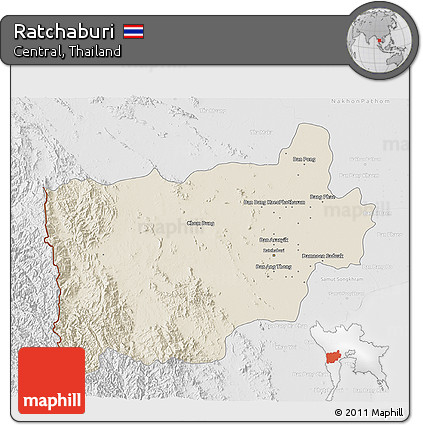 Shaded Relief 3D Map of Ratchaburi, lighten, desaturated