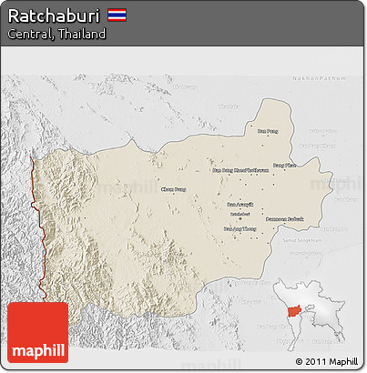 Shaded Relief 3D Map of Ratchaburi, lighten, desaturated