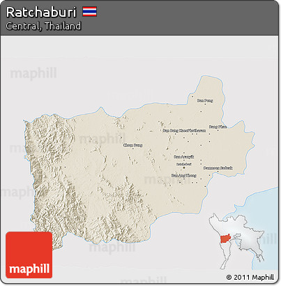Shaded Relief 3D Map of Ratchaburi, single color outside