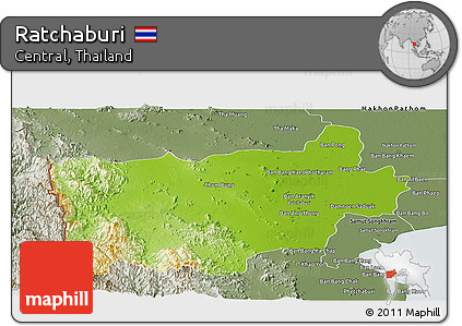 Physical Panoramic Map of Ratchaburi, semi-desaturated