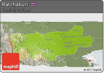 Physical Panoramic Map of Ratchaburi, semi-desaturated