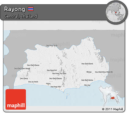 Gray 3D Map of Rayong, single color outside