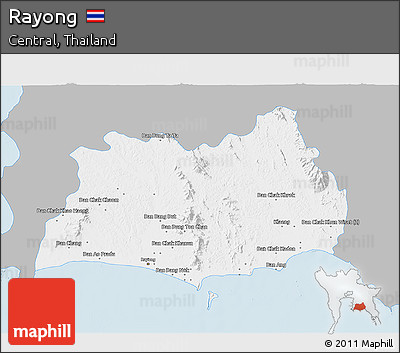 Gray 3D Map of Rayong, single color outside