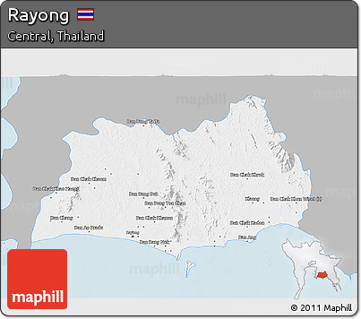 Gray 3D Map of Rayong, single color outside