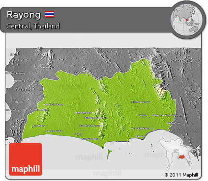 Physical 3D Map of Rayong, desaturated