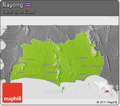 Physical 3D Map of Rayong, desaturated