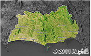 Satellite 3D Map of Rayong, darken, desaturated