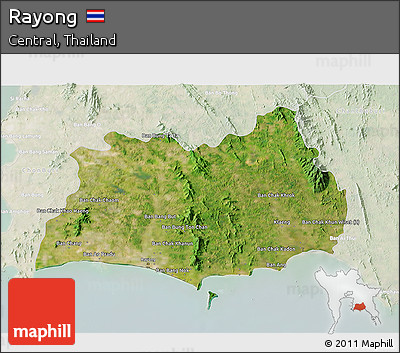 Satellite 3D Map of Rayong, lighten