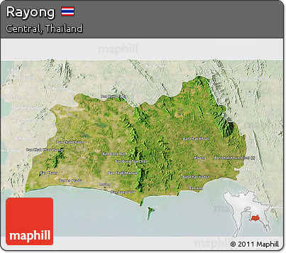 Satellite 3D Map of Rayong, lighten