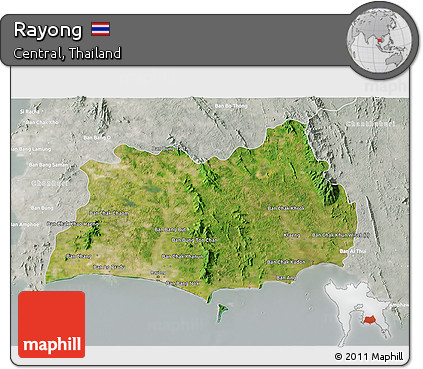 Satellite 3D Map of Rayong, lighten, semi-desaturated