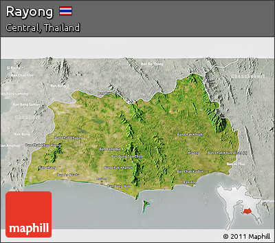 Satellite 3D Map of Rayong, lighten, semi-desaturated