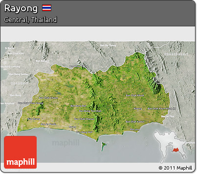 Satellite 3D Map of Rayong, lighten, semi-desaturated