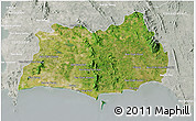 Satellite 3D Map of Rayong, lighten, semi-desaturated