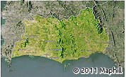 Satellite 3D Map of Rayong, semi-desaturated