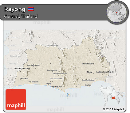 Shaded Relief 3D Map of Rayong, lighten