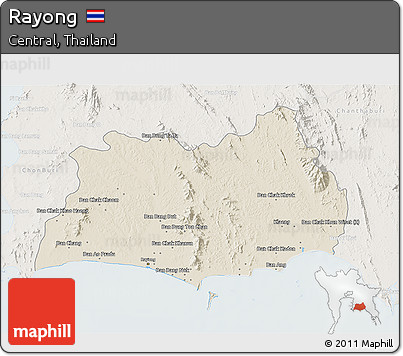 Shaded Relief 3D Map of Rayong, lighten