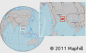 Gray Location Map of Rayong, hill shading