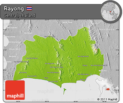 Physical Map of Rayong, lighten, desaturated