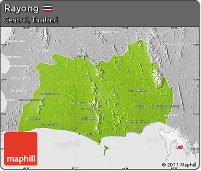 Physical Map of Rayong, lighten, desaturated