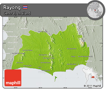 Physical Map of Rayong, lighten, semi-desaturated