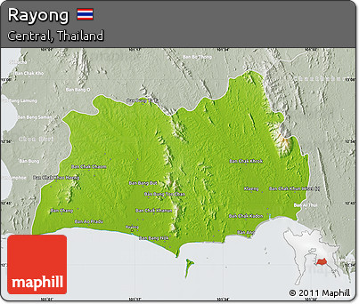 Physical Map of Rayong, lighten, semi-desaturated