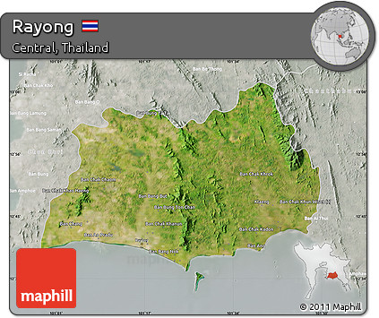 Satellite Map of Rayong, lighten, semi-desaturated