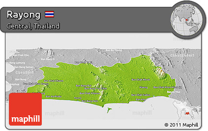 Physical Panoramic Map of Rayong, lighten, desaturated