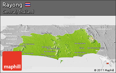 Physical Panoramic Map of Rayong, lighten, desaturated