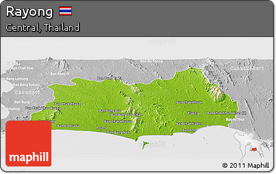 Physical Panoramic Map of Rayong, lighten, desaturated