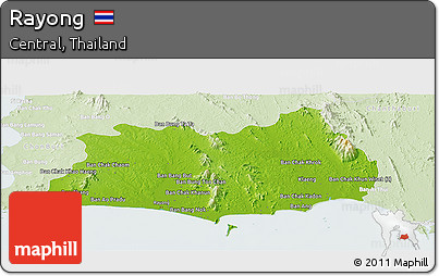 Physical Panoramic Map of Rayong, lighten