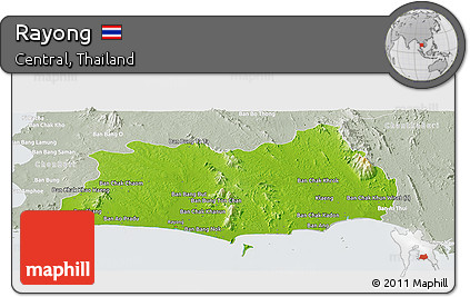 Physical Panoramic Map of Rayong, lighten, semi-desaturated