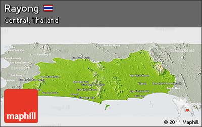 Physical Panoramic Map of Rayong, lighten, semi-desaturated