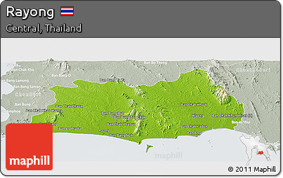 Physical Panoramic Map of Rayong, lighten, semi-desaturated