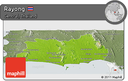 Physical Panoramic Map of Rayong, semi-desaturated