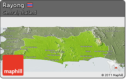 Physical Panoramic Map of Rayong, semi-desaturated
