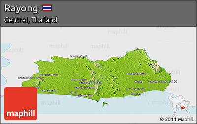 Physical Panoramic Map of Rayong, single color outside