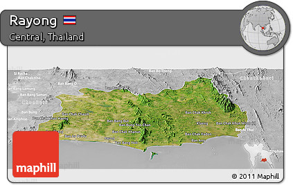 Satellite Panoramic Map of Rayong, lighten, desaturated