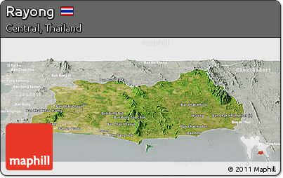 Satellite Panoramic Map of Rayong, lighten, semi-desaturated