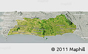 Satellite Panoramic Map of Rayong, lighten, semi-desaturated