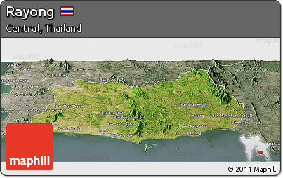 Satellite Panoramic Map of Rayong, semi-desaturated
