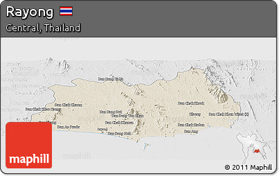 Shaded Relief Panoramic Map of Rayong, lighten, desaturated