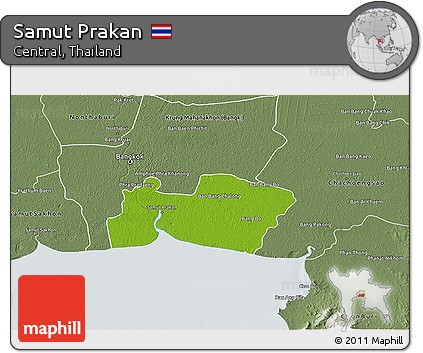 Physical 3D Map of Samut Prakan, semi-desaturated