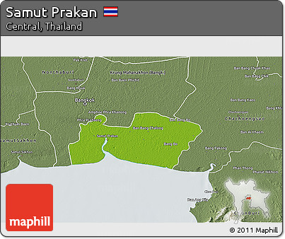 Physical 3D Map of Samut Prakan, semi-desaturated