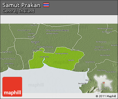 Physical 3D Map of Samut Prakan, semi-desaturated
