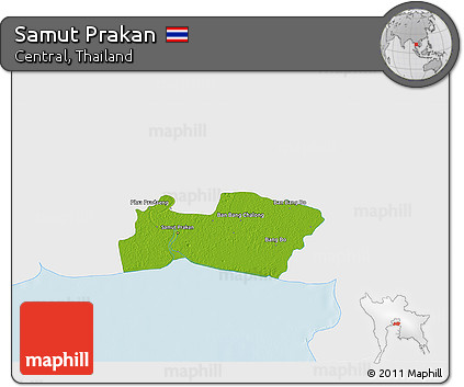 Physical 3D Map of Samut Prakan, single color outside